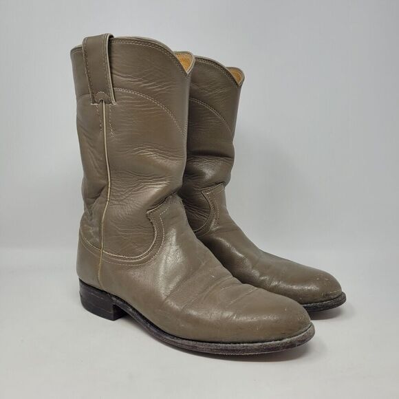 Justin Boots Mens 6C Gray Leather Western Cowboy Roper Ranch Rodeo - Picture 1 of 10